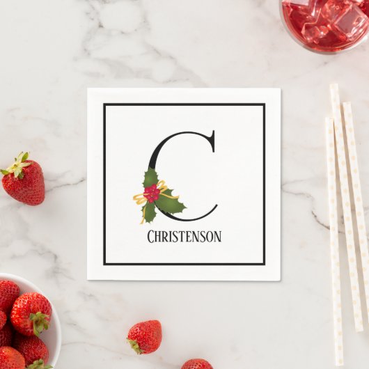 Holiday Holly Monogram Letter C Personalisiert Pap Serviette (Beispiel)