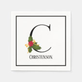 Holiday Holly Monogram Letter C Personalisiert Pap Serviette (Vorderseite)