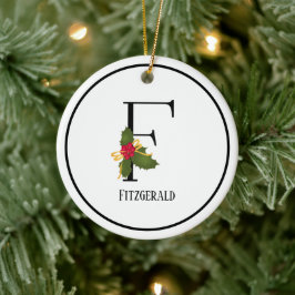Holiday Holly Monogram Letter F Personalisiert Keramik Ornament