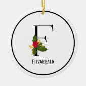 Holiday Holly Monogram Letter F Personalisiert Keramik Ornament (Vorne)