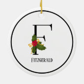 Holiday Holly Monogram Letter F Personalisiert Keramik Ornament (Hinten)