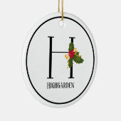 Holiday Holly Monogram Letter H Personalisiert Keramik Ornament (Rechts)