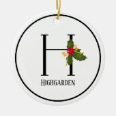 Holiday Holly Monogram Letter H Personalisiert Keramik Ornament (Vorne)