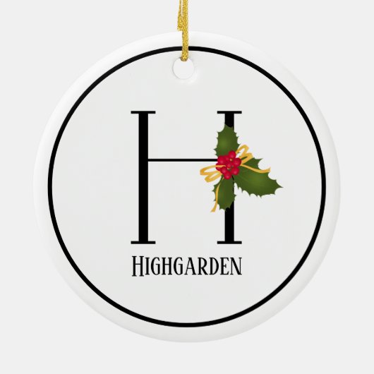 Holiday Holly Monogram Letter H Personalisiert Keramik Ornament (Hinten)