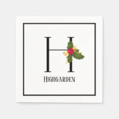 Holiday Holly Monogram Letter H Personalisiert Pap Serviette (Vorderseite)