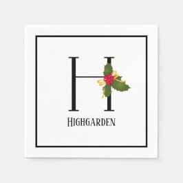Holiday Holly Monogram Letter H Personalisiert Pap Serviette