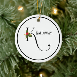 Holiday Holly Monogram Letter K Personalisiert Keramik Ornament