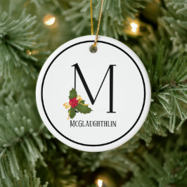 Holiday Holly Monogram Letter M Personalisiert Keramik Ornament