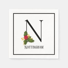 Holiday Holly Monogram Letter N Personalisiert Pap Serviette