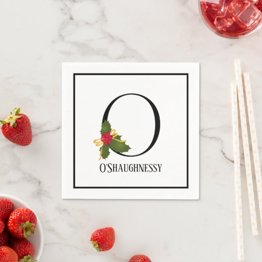 Holiday Holly Monogram Letter O Personalisiert Pap Serviette (Beispiel)