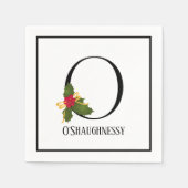 Holiday Holly Monogram Letter O Personalisiert Pap Serviette (Vorderseite)