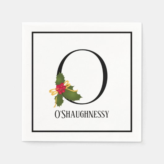 Holiday Holly Monogram Letter O Personalisiert Pap Serviette (Vorderseite)