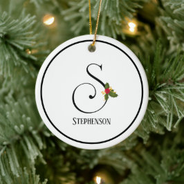 Holiday Holly Monogram Letter S Personalisiert Keramik Ornament