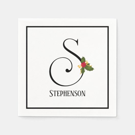 Holiday Holly Monogram Letter S Personalisiert Pap Serviette (Vorderseite)