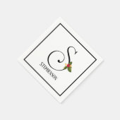 Holiday Holly Monogram Letter S Personalisiert Pap Serviette (Ecke)