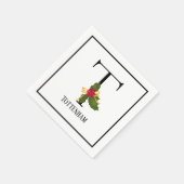 Holiday Holly Monogram Letter T Personalisiert Pap Serviette (Ecke)