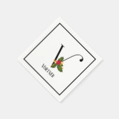 Holiday Holly Monogram Letter V Personalisiert Pap Serviette (Ecke)