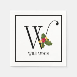 Holiday Holly Monogram Letter W Personalisiert Pap Serviette