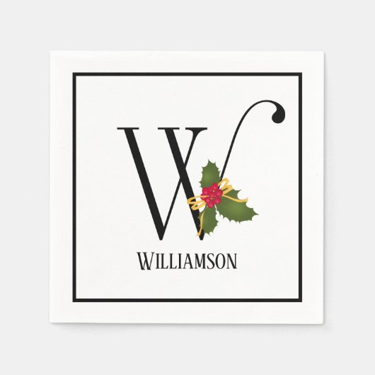 Holiday Holly Monogram Letter W Personalisiert Pap Serviette (Vorderseite)