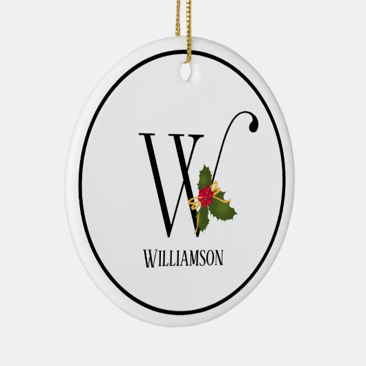 Holiday Holly Monogram Letter W Personalized Keramik Ornament (Rechts)