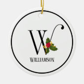Holiday Holly Monogram Letter W Personalized Keramik Ornament (Vorne)