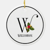 Holiday Holly Monogram Letter W Personalized Keramik Ornament (Hinten)