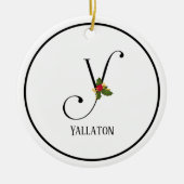 Holiday Holly Monogram Letter Y Keramik Ornament (Vorne)