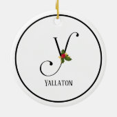 Holiday Holly Monogram Letter Y Keramik Ornament (Hinten)