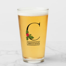 Holiday Holly Monogramm C Personalisiertes Bier Glas