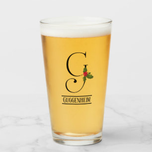 Holiday Holly Monogramm G Personalisiertes Bier Glas