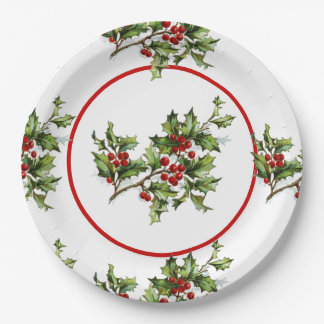 Holiday Holly Retro Style Gift Pappteller