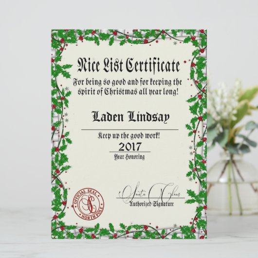 Holiday Holly Santa's Nice List (Stehend Vorderseite)