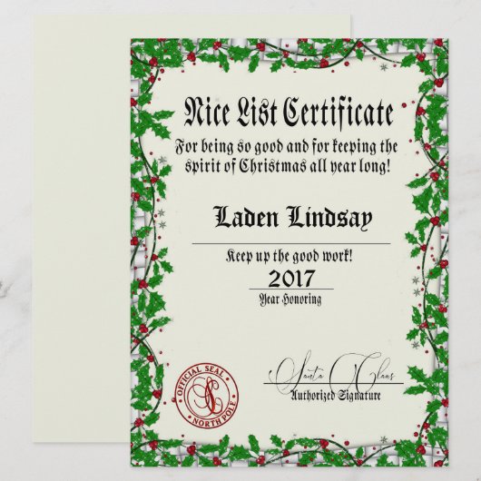 Holiday Holly Santa's Nice List (Vorne/Hinten)