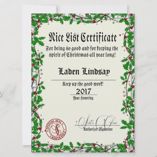 Holiday Holly Santa's Nice List (Vorderseite)