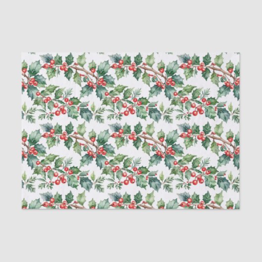 Holiday Holly with Greenery in Watercolor Seidenpapier (Vorderseite)