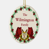 Holiday Holly Wreath & Bells Monogram Familienname Keramikornament (Rechts)