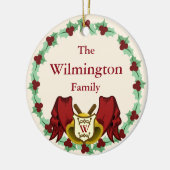 Holiday Holly Wreath & Bells Monogram Familienname Keramikornament (Links)
