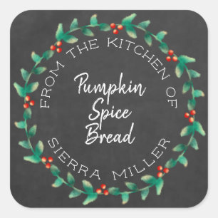Holiday Holly Wreath Chalkboard Küche Leckereien Quadratischer Aufkleber