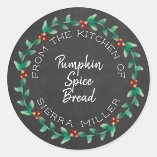 Holiday Holly Wreath Chalkboard Küche Leckereien Runder Aufkleber