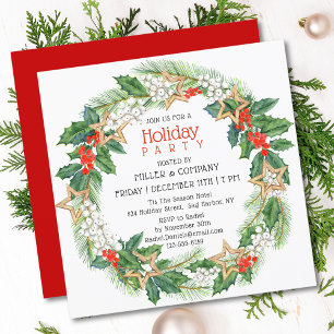 Holiday Holly Wreath Corporate Christmas Party Einladung
