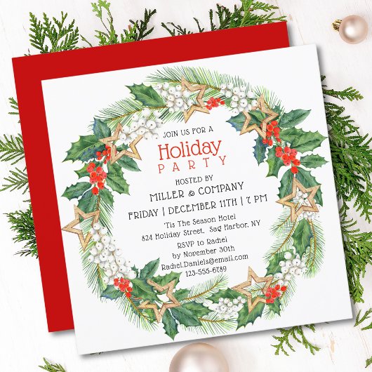 Holiday Holly Wreath Corporate Christmas Party Einladung