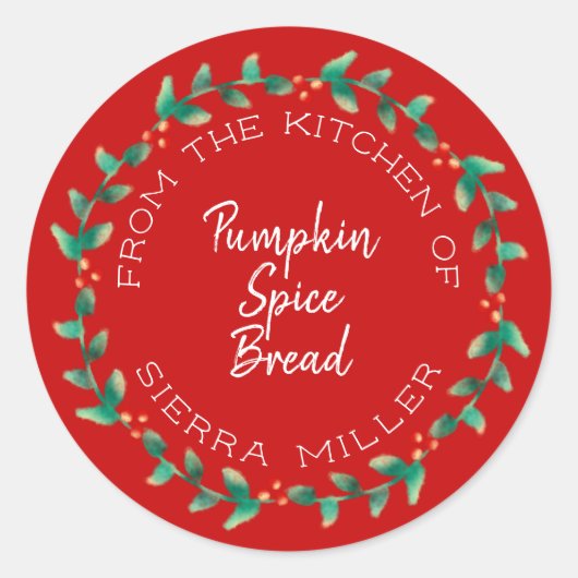 Holiday Holly Wreath Kitchen Leckereien Geschenk R Runder Aufkleber (Vorderseite)
