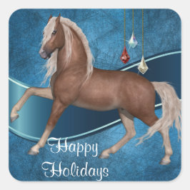 Holiday Horse On Blue Sticker