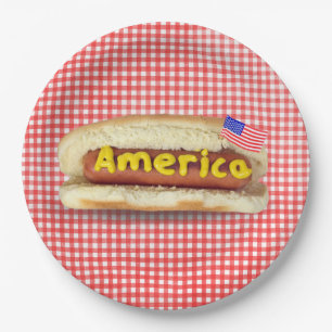 Holiday Hot Dog auf Gingham Paper Plate Pappteller
