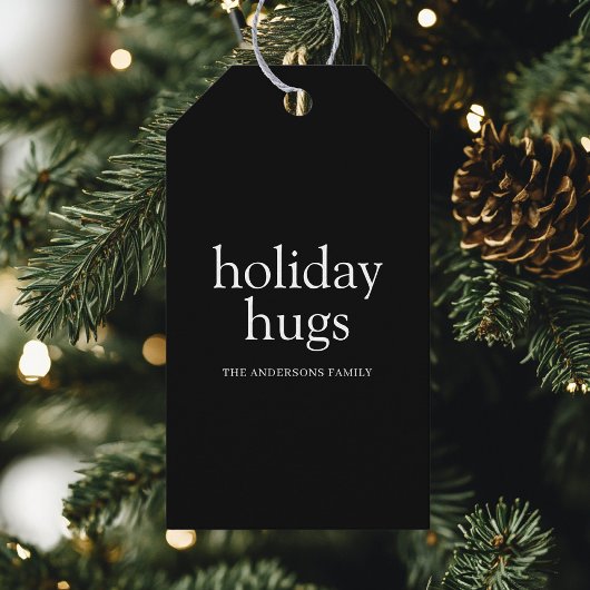 Holiday Hugs Schwarz-Weiß Weihnachten Geschenkanhänger