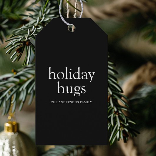 Holiday Hugs Schwarz-Weiß Weihnachten Geschenkanhänger