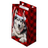 Holiday Husky Dog Red Buffalo Karierte Weihnachten Kleine Geschenktüte (Rückseite Schrägansicht)