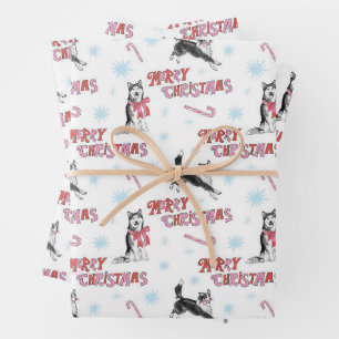Holiday Husky und Border Collie/Aussie Geschenkpapier Set