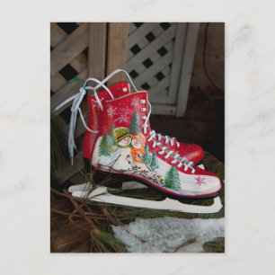 Holiday Iceskates with Snowman Design Feiertagspostkarte