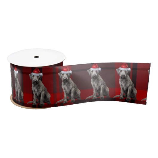 Holiday Irish Wolfhound Dog Red Christmas Plaid Satinband (Spule)